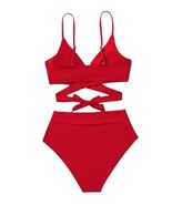 Trendy TRON Women&#39;s Swimwear XS-XL Red High-Waisted Bikini Set with Remo... - $511.13 MXN