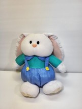Cute Vintage Puffy Plush Bunny Nylon Overalls Kids Stuffed Animal - £13.24 GBP