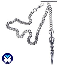 Albert Chain Silver Pocket Watch Chain with Ancient Phurba design Fob T ... - £14.13 GBP