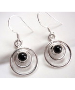 Very Small Black Onyx Earrings in Double Hoops 925 Sterling Silver Dangl... - £11.31 GBP