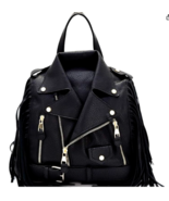 Moto Jacket Black Vegan Leather Fringed Fashion Backpack NWT - £58.08 GBP