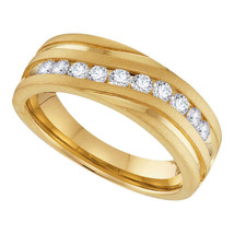 10k Yellow Gold Mens Round Diamond Band Wedding Anniversary Ring 1/2 Ctw - £627.69 GBP