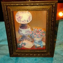 Handmade3D vintage shadow box of a table lamp flowers and a notepad - £33.23 GBP