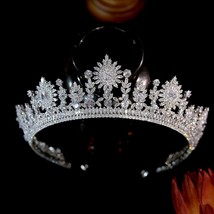 Bride Lengthen Crystal Crown Tiara Cubic Zirconia Headdress Fashion Wedding Hair - £111.04 GBP