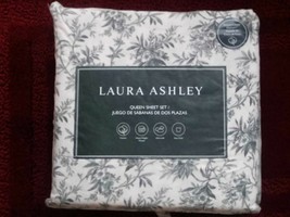 New Laura Ashley Queen Flannel Sheet Set Faye Toile Black Gray White Floral - $110.87
