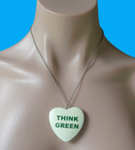 Think Green Wooden Heart Necklace Environmentally Friendly Natural Hippie Boho - £6.32 GBP