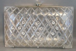 RARE 1950s Clear Carved Lucite Bag Purse Clutch Rhinestones Diamond Jewel - £179.85 GBP