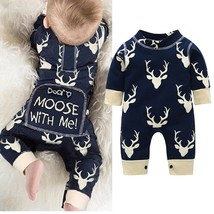 My First Christmas Moose Romper Long Sleeve, Xmas baby jumpsuit dark blue, Holid - £32.86 GBP