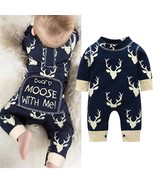 My First Christmas Moose Romper Long Sleeve, Xmas baby jumpsuit dark blu... - £32.85 GBP