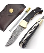 Damascus Pocket Knife 133 Layer Solid Steel Handmade Folding Hunting Lea... - $40.63 CAD