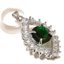 Simulated Emerald, Cubic Zirconia Gemstone 925 Silver Overlay Handmade Pendant - £9.57 GBP