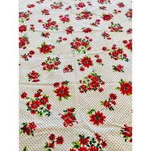 1950&#39;s Christmas Tablecloth With Vintage Poinsettia And Bell Design - $27.72