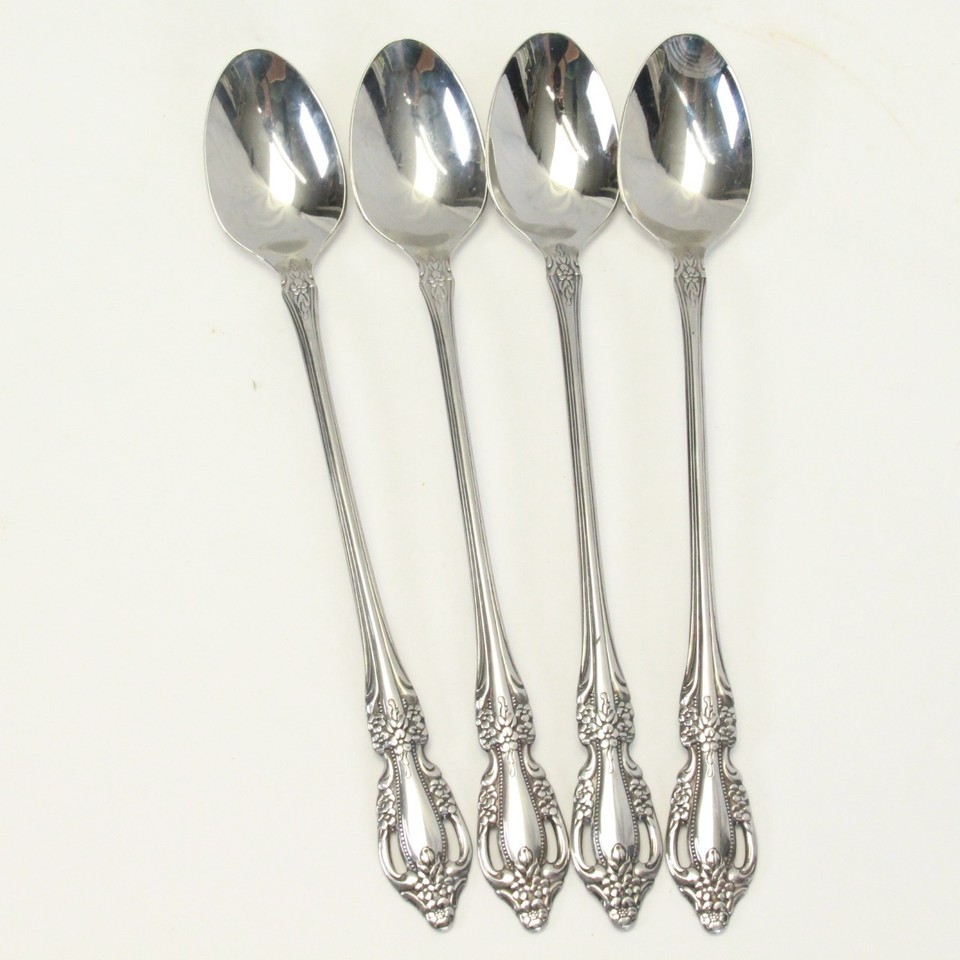 Oneida Raphael Iced Tea Spoons 7 1/2&quot; Stainless Lot of 4 - $11.75