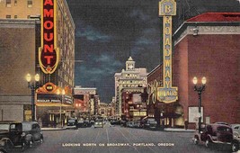 Broadway Paramount Theaters Portland Oregon linen postcard - £5.49 GBP