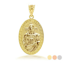 10k Solid Gold 3D Jesus Christ Sacred Heart Narrow Oval Pendant Necklace - £168.61 GBP+