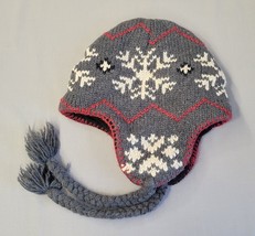 Eddie Bauer Wool Blend Nordic Fleece Lined Ear Flap Gray Knit Winter Hat... - $12.95