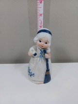 Vintage Royal Majestic Porcelain Bisque 4&quot; Figurine Bell GIRL sweeping (A10) - £7.71 GBP
