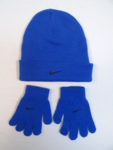 Nike Royal Blue Cuff Knit Beanie & Knit Stretch Gloves Youth Boy's 8-20 NWT - $22.27