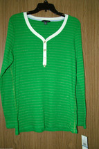 Tommy Hilfiger Women&#39;s Henley, Green, L/Sleeves Tee. Sz. M(US)NWT.100% A... - $24.99