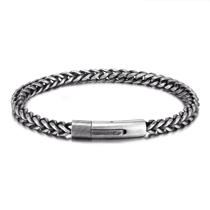 Vintage Oxidized Cool Curb Chain Bracelets for Men Stainless Steel Punk Rock Ant - £16.55 GBP
