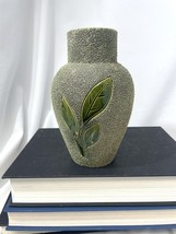Antique Green Sand Majolica Vase with Flowers leaves Ceramic Pottery - £28.40 GBP