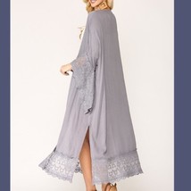 New Gigio by Umgee Large Gray Open Embroidered Duster Jacket Lace Dolman Sleeves - £19.48 GBP