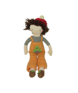 The Land Of Nod Plush Knit Doll 17&quot; Country Farm Overalls Frog - £19.45 GBP
