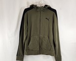 Puma Hooded Full Zip Sweatshirt Mens Size Medium Olive Green Black Strip... - $24.18