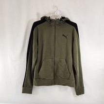 Puma Hooded Full Zip Sweatshirt Mens Size Medium Olive Green Black Stripe Logo - £19.38 GBP