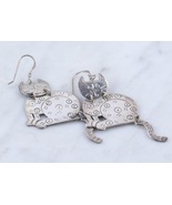 KITTY CAT Dangling EARRINGS in Sterling Silver -Articulated - 2 1/2 inch... - £35.96 GBP