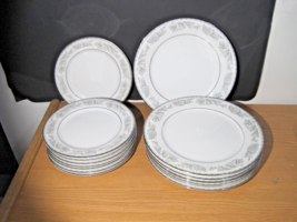 15 Noritake Belmont Dinner &amp; Lunch Plates Platinum Rim Pattern 5609 Japan. - £93.48 GBP