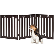 Costway 24&quot; Folding Wooden Freestanding Pet Gate Dog Gate W/360 Flexible Hinge - £91.49 GBP