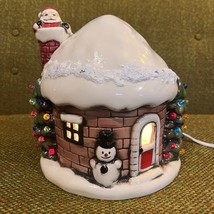 Vintage Ceramic Christmas Light Up Snow Igloo House SANTA ON CHIMNEY 1980s - £31.97 GBP