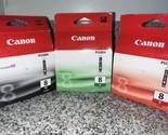 Lot of 3 Genuine Canon CLI-8R CLI-8G, CLI-8BK Ink Cartridges RED,BLACK,G... - $28.50