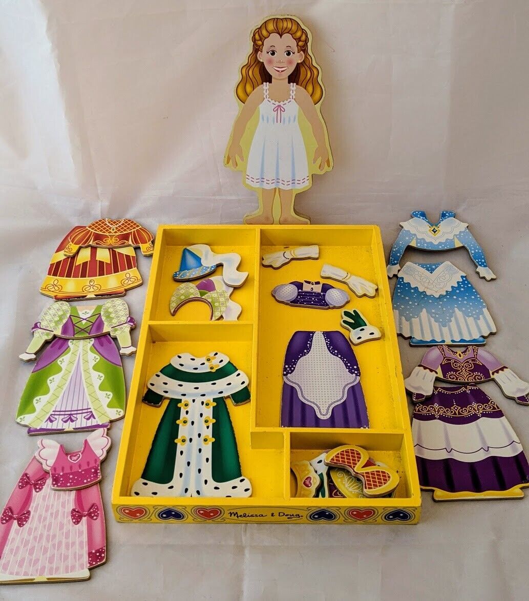 Melissa And Doug Wood Princess Elise Magnetic Dress Up Doll Clothing Play Set  - £7.94 GBP