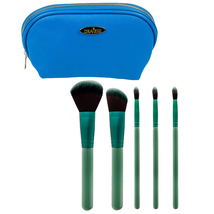 NEW Draizee 6 Piece Makeup Brush and Deep Blue Cosmetic/Travel Accessory Bag - £11.55 GBP
