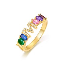 925 Sterling Silver Adjustable Rings For Women Colorful Rainbow Zircon CZ Alphab - £36.65 GBP