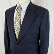 Vintage Mark Shale Navy Blue Blazer Sport Coat 40R Poly Wool Blend Brass... - £27.54 GBP