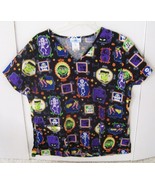 Halloween Scrub Top Womens Large V Neck 2 Front Pockets Vampires Witch S... - $185.23 MXN