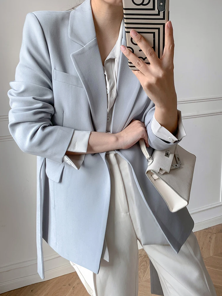 LANMREM Women&#39;s Blazers  Autumn Bandage Waist Solid Color Coat Office Lady Casua - £195.15 GBP