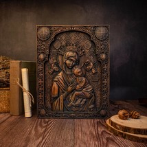 Our Lady of Perpetual Help Wood Carving Wall Decor Gift - £44.86 GBP+