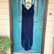 Sweet Storm Dress Womens Medium Navy Wrap Sequins Sheer High Low Sleevel... - $28.30