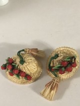 Vintage Western Germany Earrings Clip On Raffia Fruit Strawberry Hat Summer - £21.58 GBP