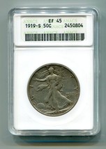 1919-S WALKING LIBERTY HALF DOLLAR ANACS XF 45 NICE COIN BOBS COINS FAST... - $1,900.00