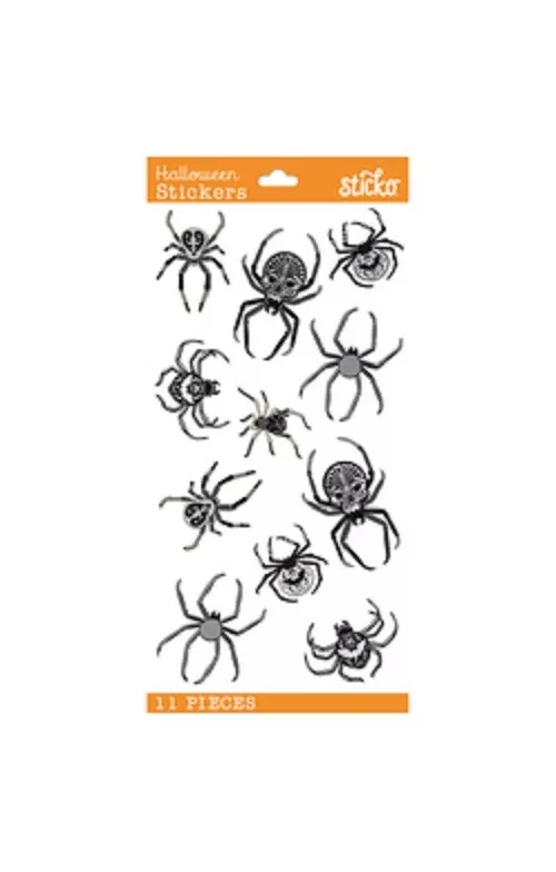 Stickers Halloween Black White Spiders Skull Bodies Bats Creepy - $8.99