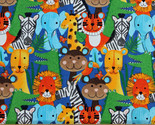 Flannel Jungle Safari Animals on Blue Kids Cotton Flannel Fabric BTY D28... - $8.99