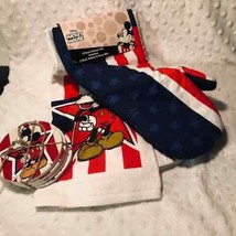 Mickey &amp; Minnie Patriotic Matching Oven Mitt, Kitchen Towels, &amp; Coasters - £21.01 GBP