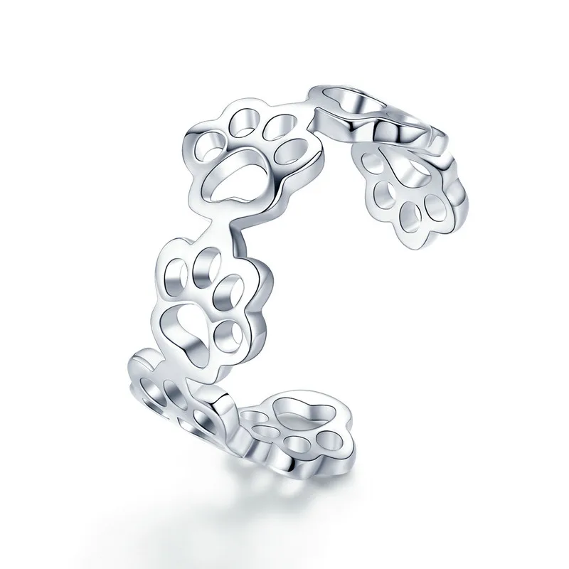 Hot Sale 925 Sterling Silver Adjustable Cat And Dog Footprints Paw Trail Rings f - £19.06 GBP