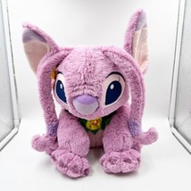 Disney Store Lilo &amp; Stitch Hawaiian Angel 15&quot; Pink Plush with Satin Lei Flowers - £24.04 GBP