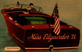 Motorboat Miss Edgewater IV-Queen of the Lake MWM Linen Postcard Vintage BK48 - £7.14 GBP
